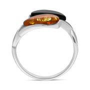 Silver Amber Whitby Jet Double Pear Celtic Ring