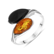 Silver Amber Whitby Jet Double Pear Celtic Ring