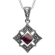 Sterling Silver Blue John Square Marcasite Necklace. p2341.