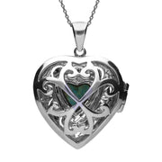 Sterling Silver Turquoise Marcasite Heart Shaped Vintage Style Locket Necklace P2149