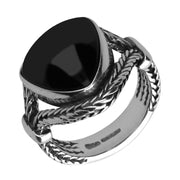 Silver Whitby Jet Triangle Split Shoulder Foxtail Ring R847