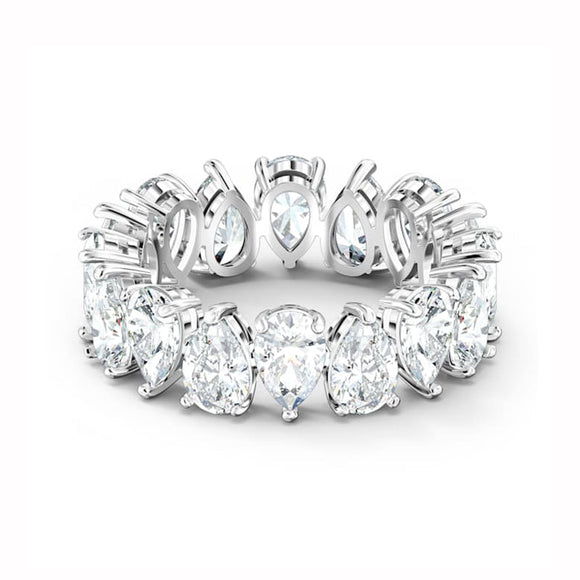 Swarovski Vittore Rhodium Plated Pear Cut Crystal Ring Size 58