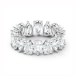 Swarovski Vittore Rhodium Plated Pear Cut Crystal Ring Size 58