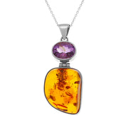 Sterling Silver Amber Amethyst Pendant Necklace DPUNQ0001133. 