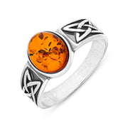 Sterling Silver Amber Celtic Band Ring, R830 D