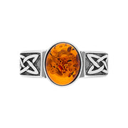 Sterling Silver Amber Celtic Band Ring