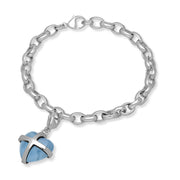 Sterling Silver Aquamarine Medium Cross Heart Charm Bracelet, B1210