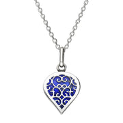 Sterling Silver Lapis Lazuli Flore Filigree Small Heart Necklace. P3629.