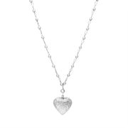 Sterling Silver Large Hammered Heart Beaded Chain Necklace, NO70.