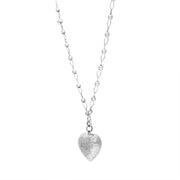 Sterling Silver Large Hammered Heart Beaded Chain Necklace D
