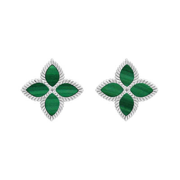 Sterling Silver buy Stud Earrings with Malachite Stone, Elegant Rectangles