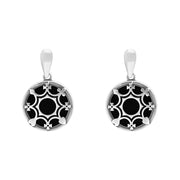 Sterling Silver Whitby Jet House of Cards Drop Earrings, E1588.