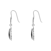 Sterling Silver Whitby Jet Square Beaded Edge Drop Earrings D