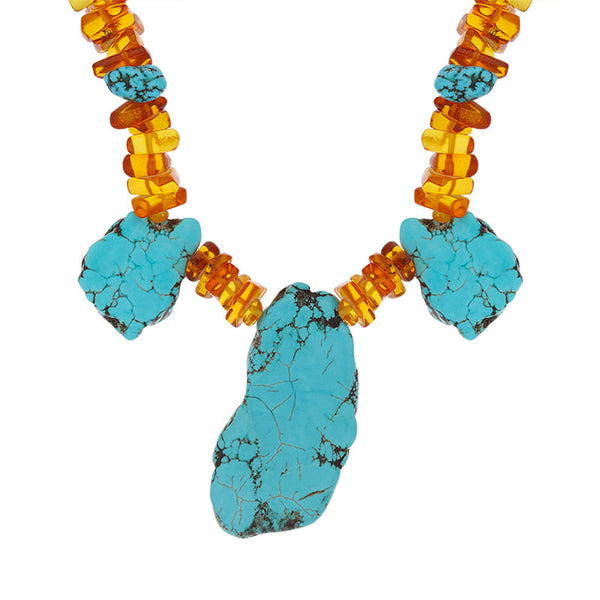 Turquoise blue ceramic tube beads necklace - Perles & Co