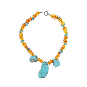 Sterling Silver Amber Turquoise Beaded Necklace D