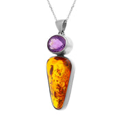 Sterling Silver Amber Amethyst Oval Top Triangle Two Stone Drop Necklace, PUNQ0001134_2.