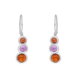 Sterling Silver Amber Amethyst Tapered Round Drop Earrings, E1157.