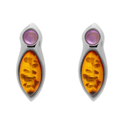 Sterling Silver Amber Amethyst Top Drop Earrings D E1142