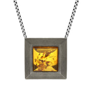 Sterling Silver Amber Black Rhodium Square Necklace D P1731OX.