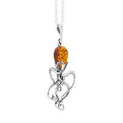 Sterling Silver Amber Medium Octopus Necklace