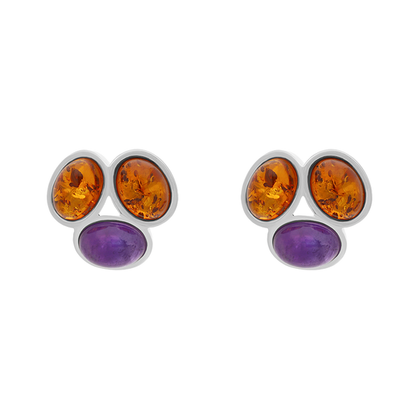 Sterling Silver Amber Moonstone Oval Stud Earrings, E571.