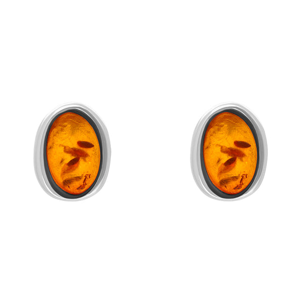 Sterling Silver Amber Oval Stud Earrings
