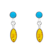 Sterling Silver Amber Turquoise Drop Earrings, E574.
