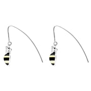 Sterling Silver Amber Whitby Jet Bee Small Hook Earrings