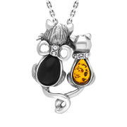 Sterling Silver Amber Whitby Jet Cat Necklace P3414