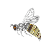 Sterling Silver Baltic Amber Filigree Wings Bee Brooch M362