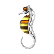 Sterling Silver Baltic Amber Multicolour Stone Seahorse Brooch M367