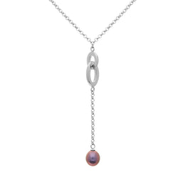 Sterling Silver Black Pearl Double Oval Drop Necklace, N695_2.