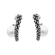 Sterling Silver Freshwater Pearl Tentacle Hoop Earrings, E2462.