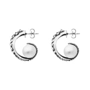Sterling Silver Freshwater Pearl Tentacle Hoop Earrings