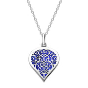 Sterling Silver Lapis Lazuli Flore Filigree Medium Heart Necklace. P3630.