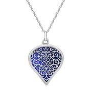 Sterling Silver Lapis Lazuli Flore Filigree Large Heart Necklace. P3631.