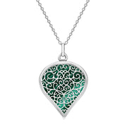 Sterling Silver Malachite Flore Filigree Large Heart Necklace. P3631.