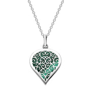 Sterling Silver Malachite Flore Filigree Medium Heart Necklace. P3630.