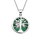 Sterling Silver Malachite Small Round Tree of Life Necklace, P3547