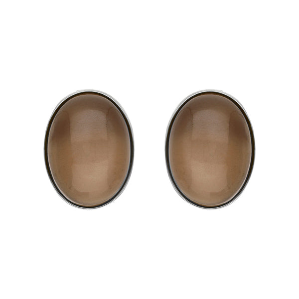 Sterling Silver Moonstone Large Oval Stud Earrings, E1144.