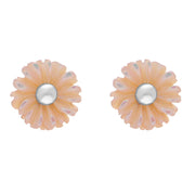 Sterling Silver Pink Mother of Pearl Tuberose 6mm Daisy Stud Earrings, E2160.