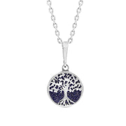 Sterling Silver Blue Goldstone Round Tree of Life Necklace, P3616.
