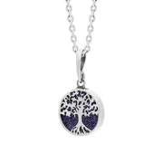 Sterling Silver Small Blue Goldstone Round Tree of Life Necklace