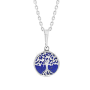 Sterling Silver Small Lapis Lazuli Round Tree of Life Necklace, P3616.