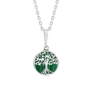 Sterling Silver Small Malachite Round Tree of Life Necklace, P3616.