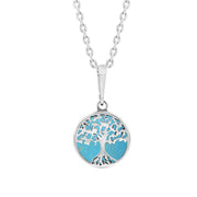 Sterling Silver Turquoise Round Tree of Life Necklace, P3616.