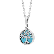 Sterling Silver Small Turquoise Round Tree of Life Necklace