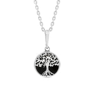 Sterling Silver Small Whitby Jet Round Tree of Life Necklace, P3616.
