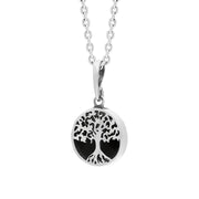 Sterling Silver Small Whitby Jet Round Tree of Life Necklace