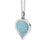 Sterling Silver Turquoise Flore Filigree Medium Heart Necklace. P3630._2